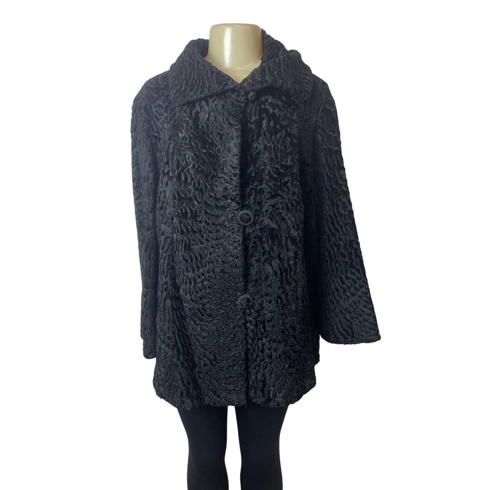 Vintage Marshall Field & Company Womens Black Teddy Coat